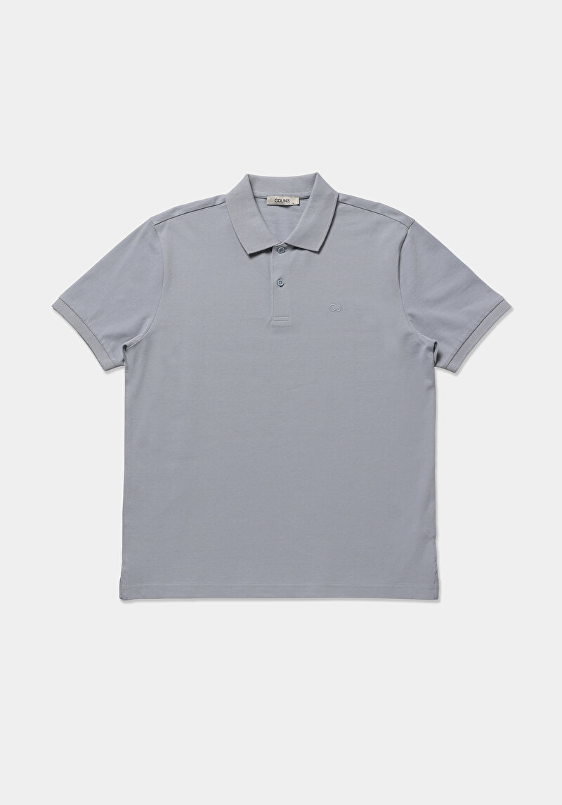 Regular Fit Polo Yaka Düz Erkek Mavi Örme Kısa Kol Tişört