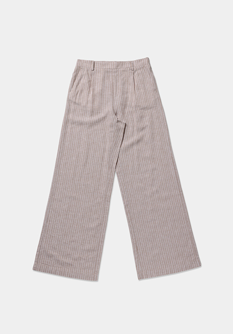 Straıght Fıt Düşük Bel Geniş Paça Kadın Bej  Pantolon