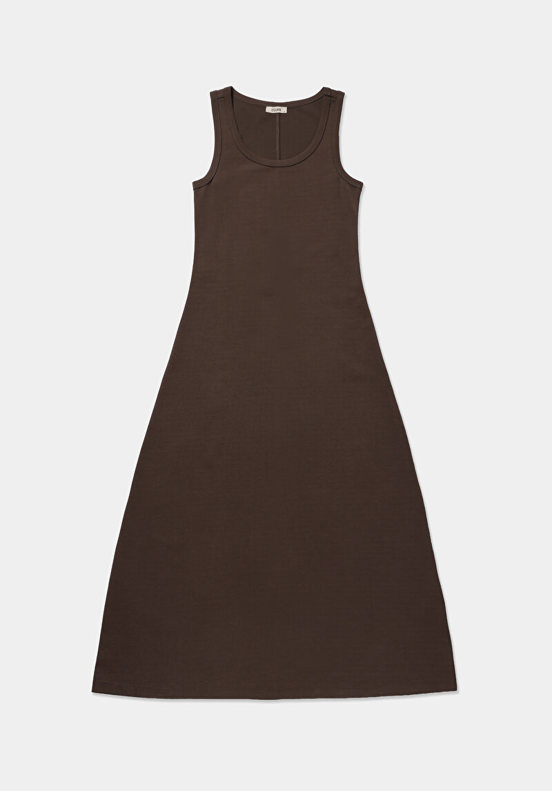 Regular Fit Düz Kadın Kahverengi Kolsuz Elbise