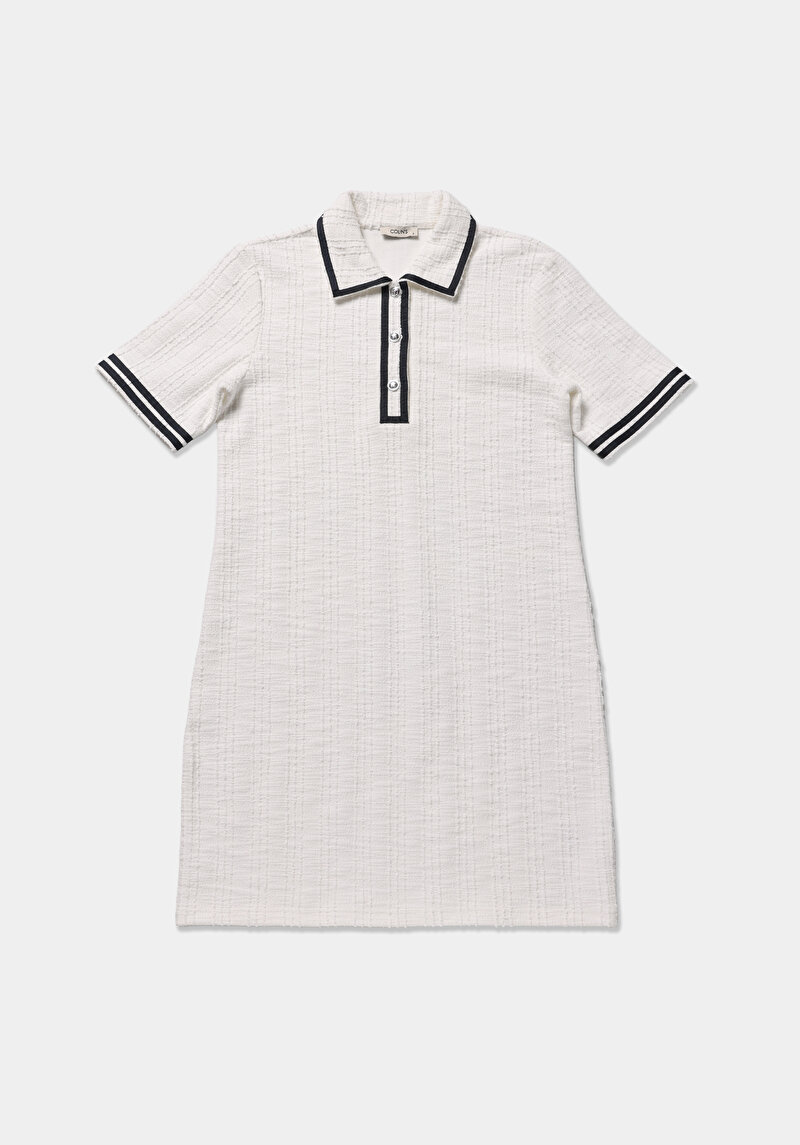 Regular Fit Jakarlı Kadın Beyaz Kısa Kol Elbise