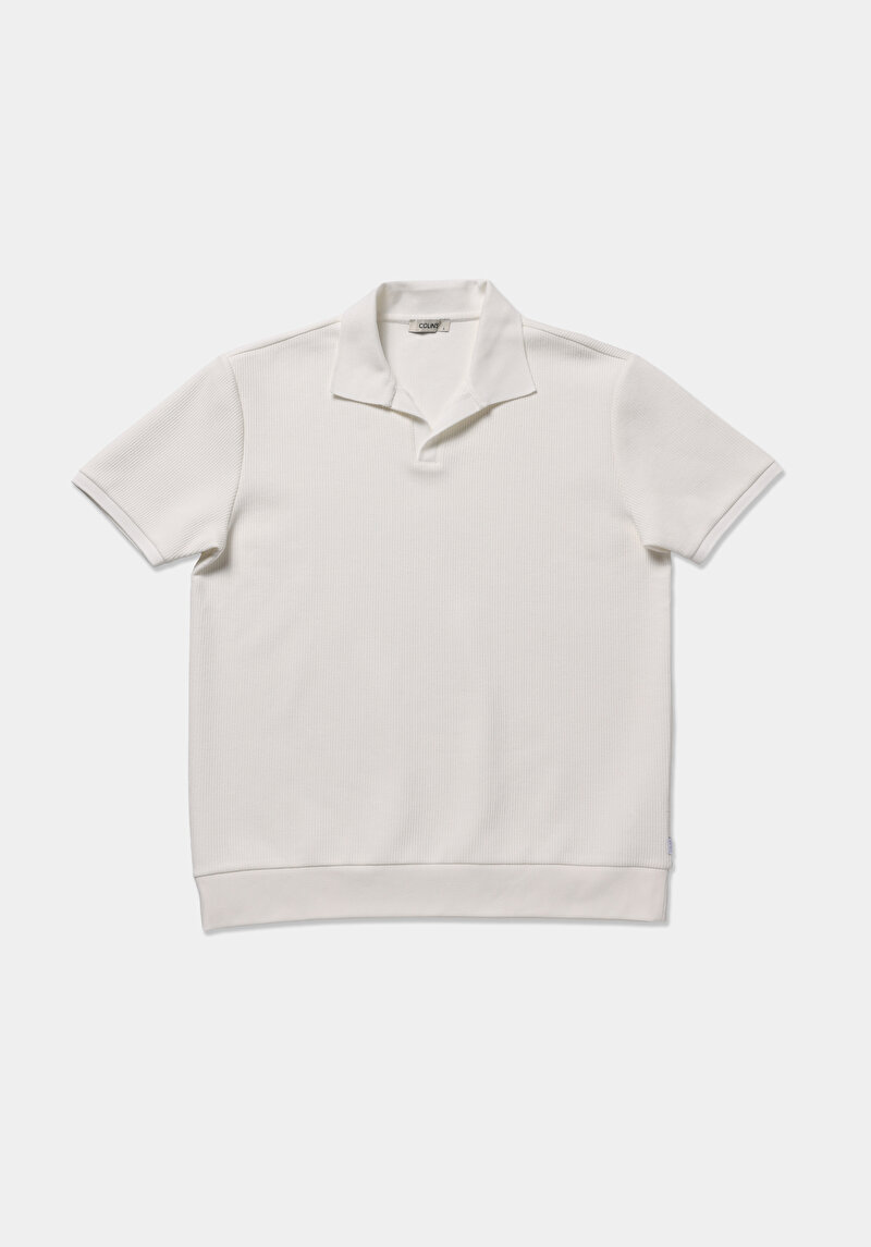Regular Fit Polo Yaka Düz Erkek Beyaz Kısa Kol Tişört