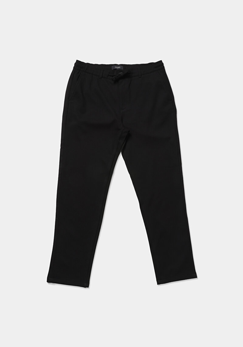 Regular Fit Orta Bel Düz Paça Erkek Siyah  Pantolon