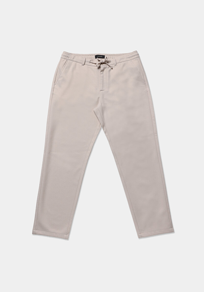 Regular Fit Orta Bel Düz Paça Erkek Ekru  Pantolon