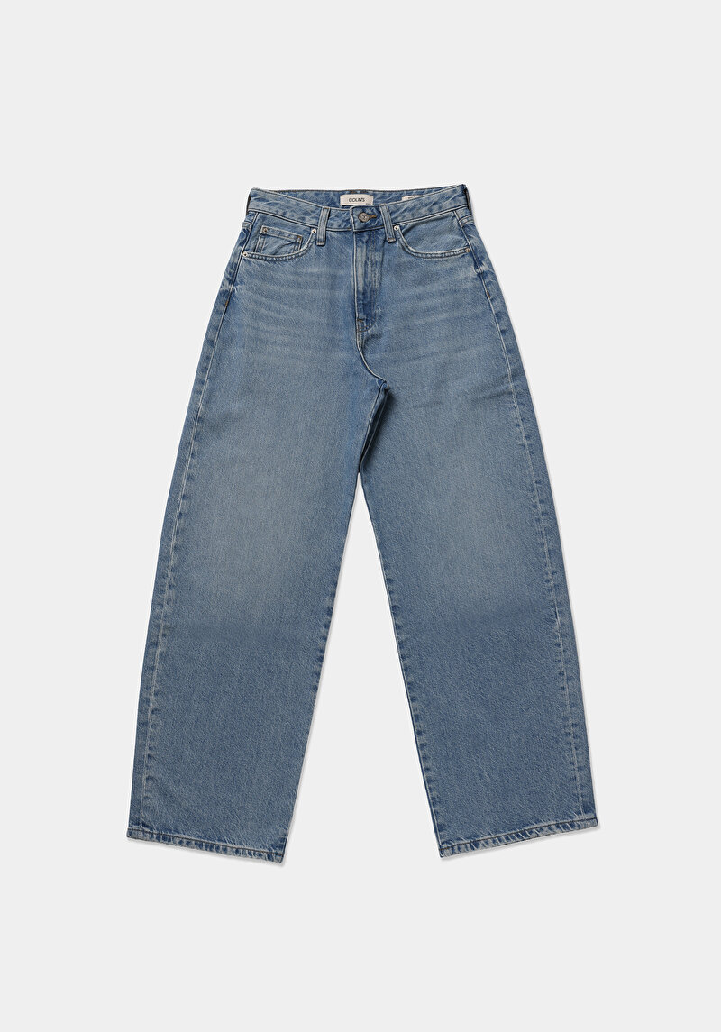 Baggy Fit   Kadın Light İndigo Denim Jean Pantolon