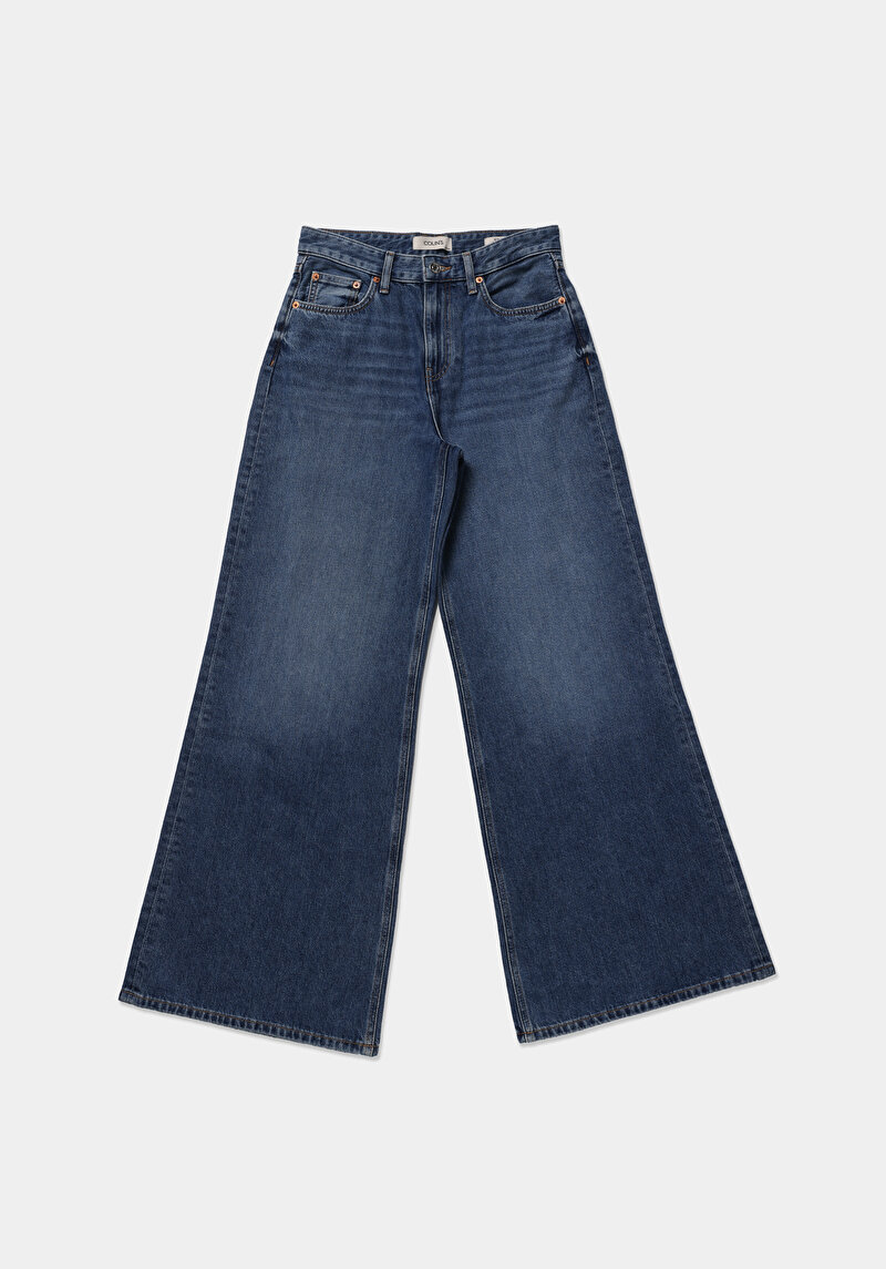 Loose Fit   Kadın Mid İndigo Denim Jean Pantolon