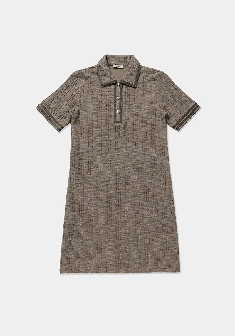 Regular Fit Jakarlı Kadın Yeşil Kısa Kol Elbise