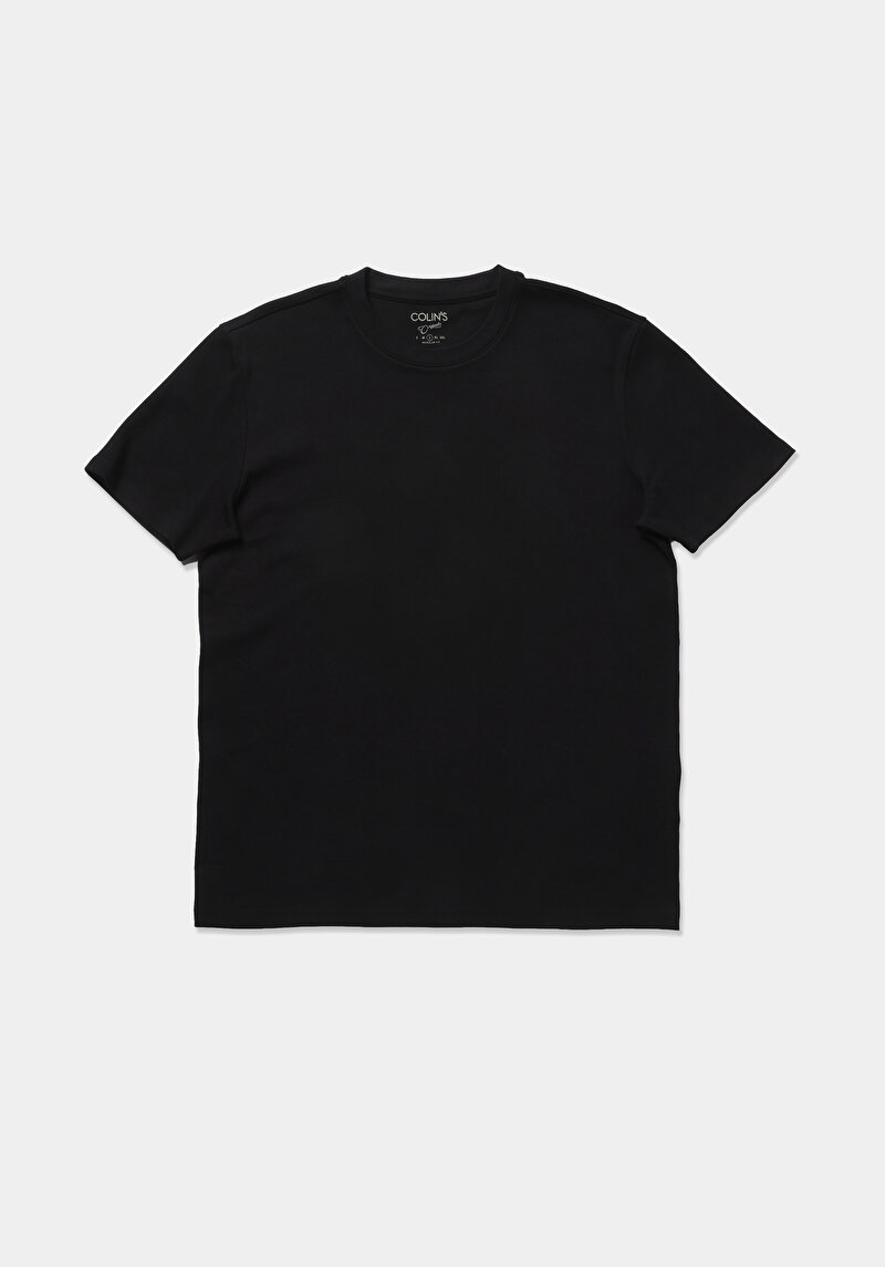 Regular Fit Yuvarlak Yaka Düz Erkek Siyah Kısa Kol Tişört