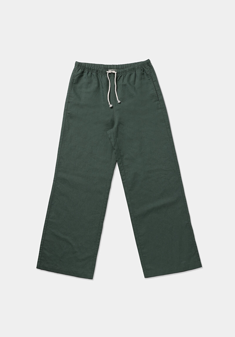 Regular Fit Yüksel Bel Geniş Paça Kadın Yeşil  Pantolon