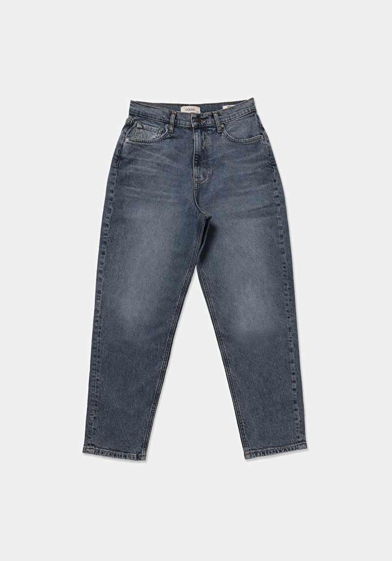 Mom Fit   Kadın Mid İndigo Denim Jean Pantolon