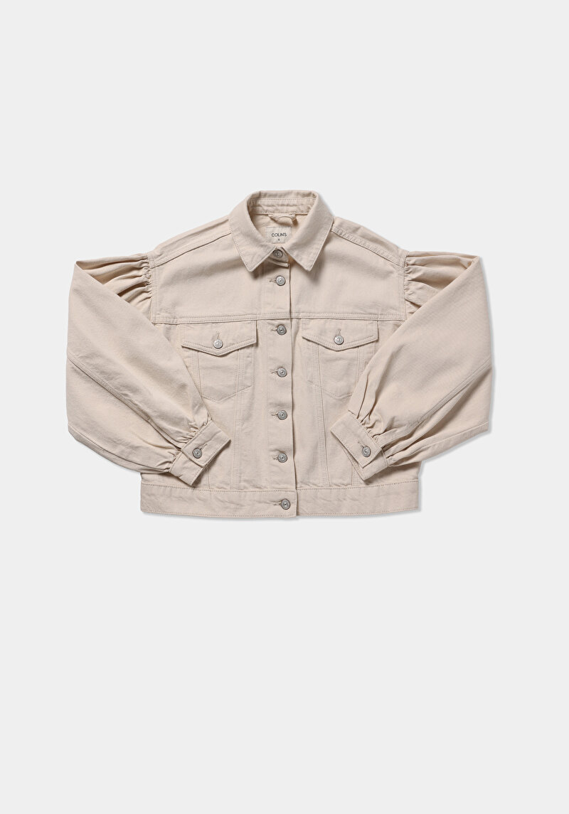 Oversize Fit Düğmeli Astarsız  Kadın Ecru Denim Ceket