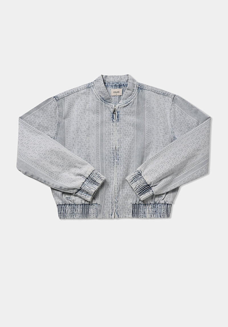 Regular Fit Fermuarlı Astarsız  Kadın Bleach İndigo Denim Ceket