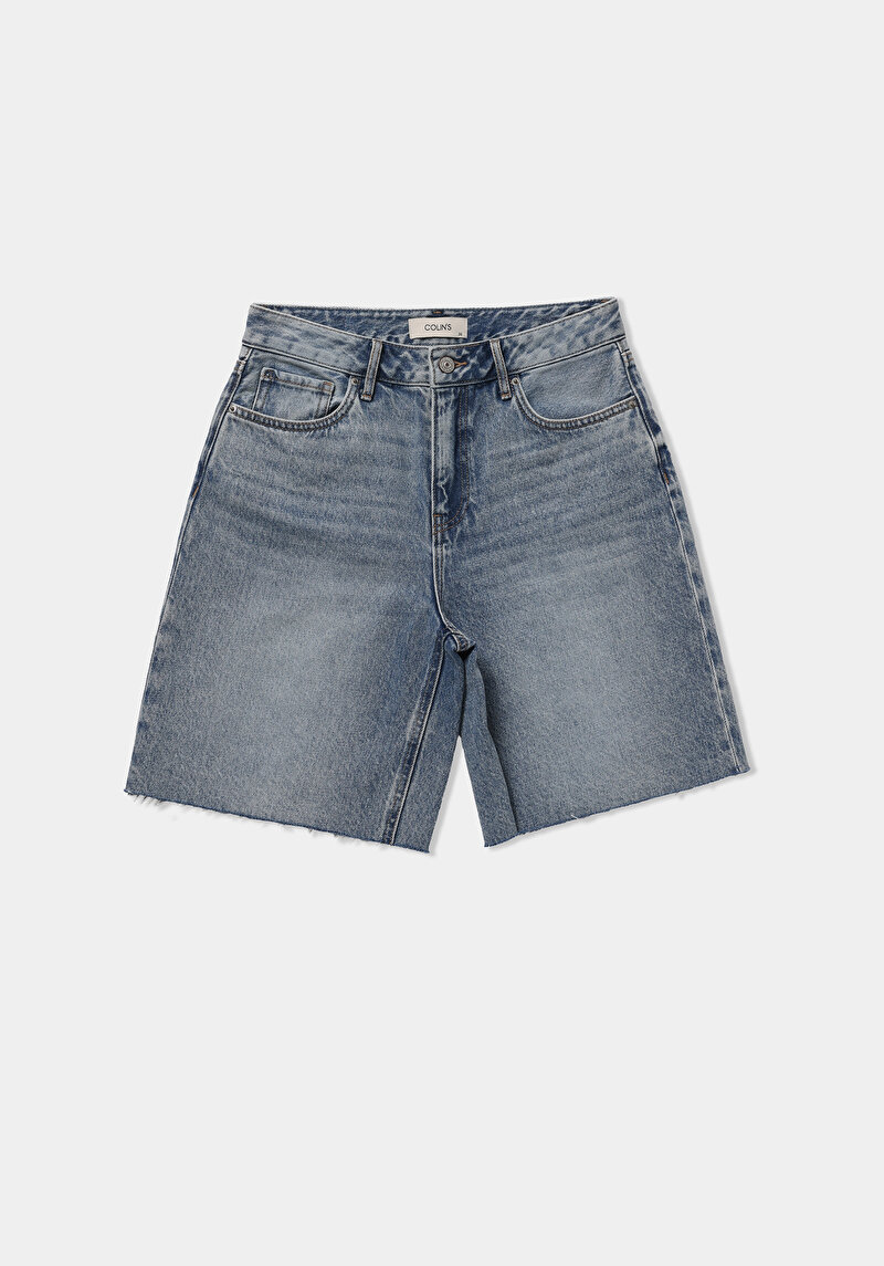 Regular Fit Yüksel Bel Düz Kadın Light İndigo Denim Jean Şort