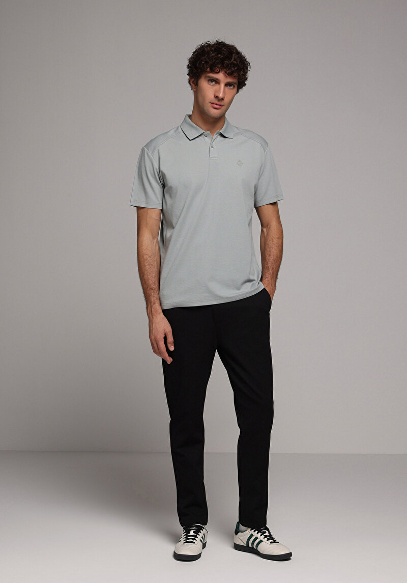 Comfort Fit Polo Yaka Düz Erkek Turkuaz Kısa Kol Tişört