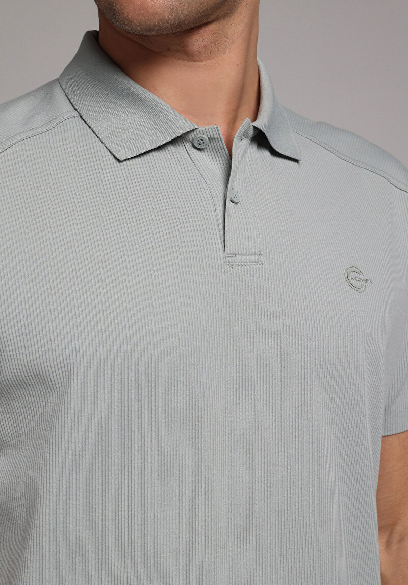 Comfort Fit Polo Yaka Düz Erkek Turkuaz Kısa Kol Tişört