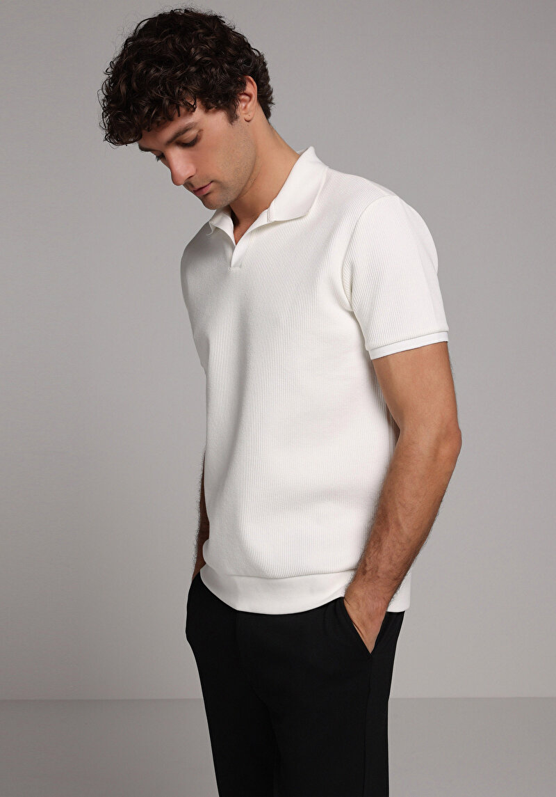 Regular Fit Polo Yaka Düz Erkek Beyaz Kısa Kol Tişört