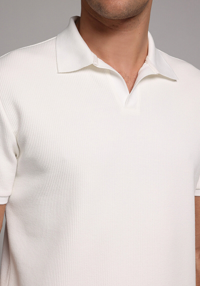 Regular Fit Polo Yaka Düz Erkek Beyaz Kısa Kol Tişört