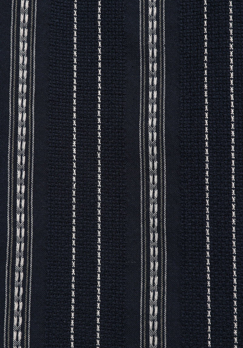 Regular Fit Shirt Neck Çizgili Erkek Lacivert Kısa Kol Gömlek