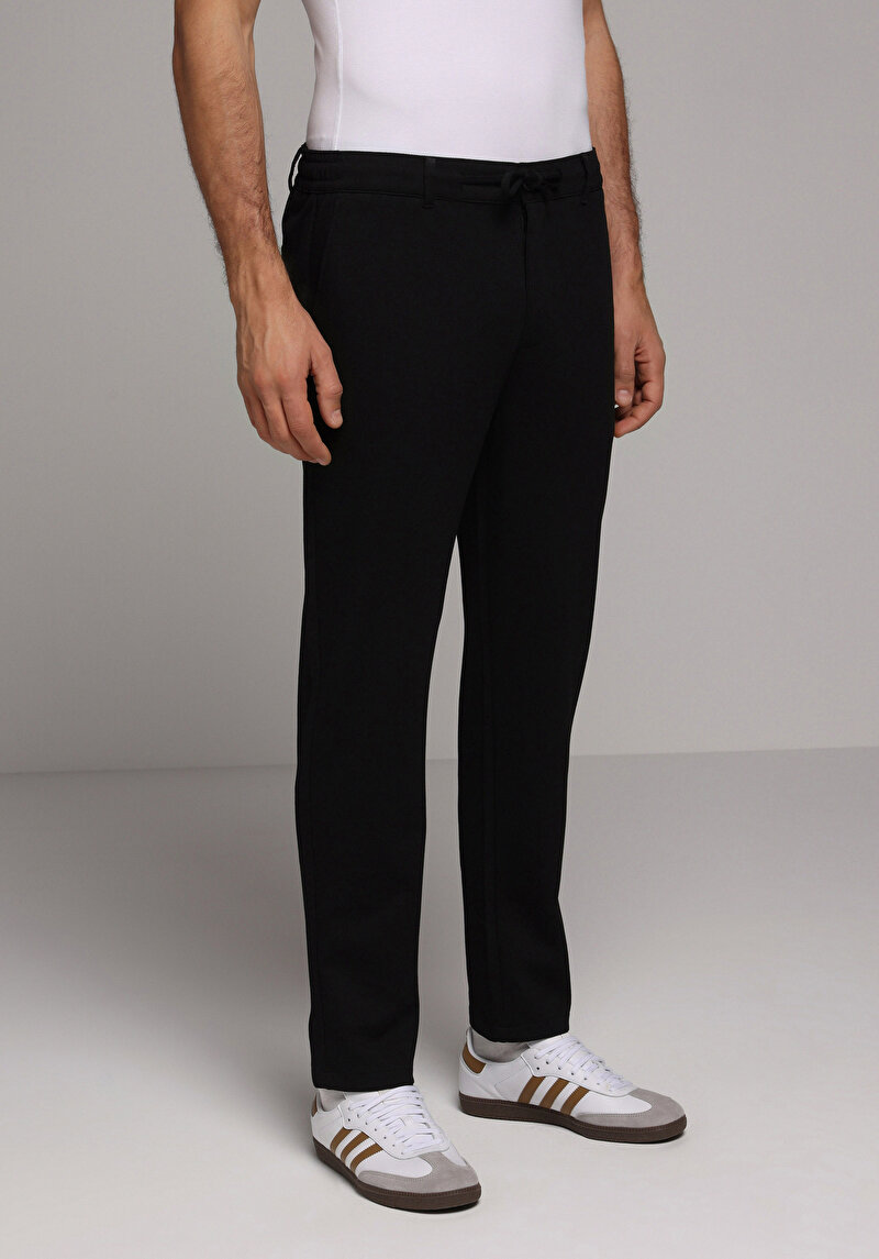 Regular Fit Orta Bel Düz Paça Erkek Siyah Pantolon