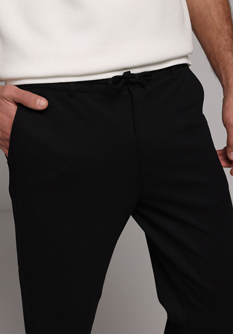 Regular Fit Orta Bel Düz Paça Erkek Siyah  Pantolon