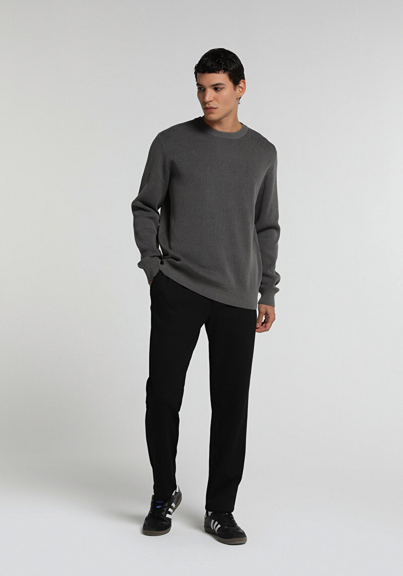 Regular Fit Orta Bel Düz Paça Erkek Siyah Pantolon