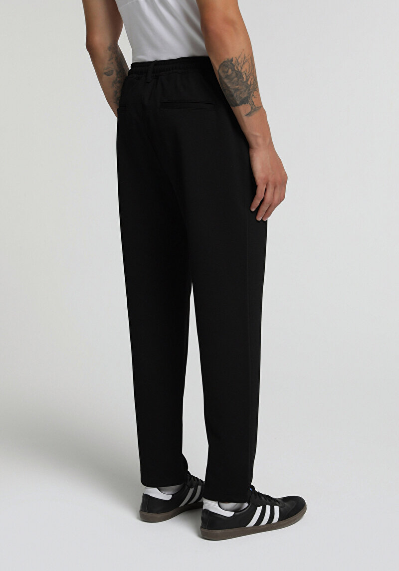 Regular Fit Orta Bel Düz Paça Erkek Siyah Pantolon