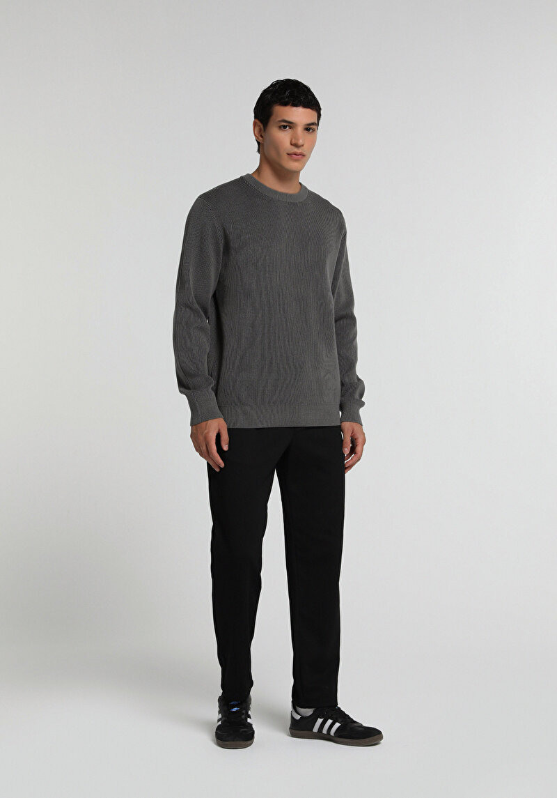 Regular Fit Orta Bel Düz Paça Erkek Siyah Pantolon