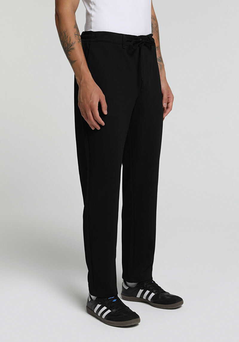 Regular Fit Orta Bel Düz Paça Erkek Siyah Pantolon
