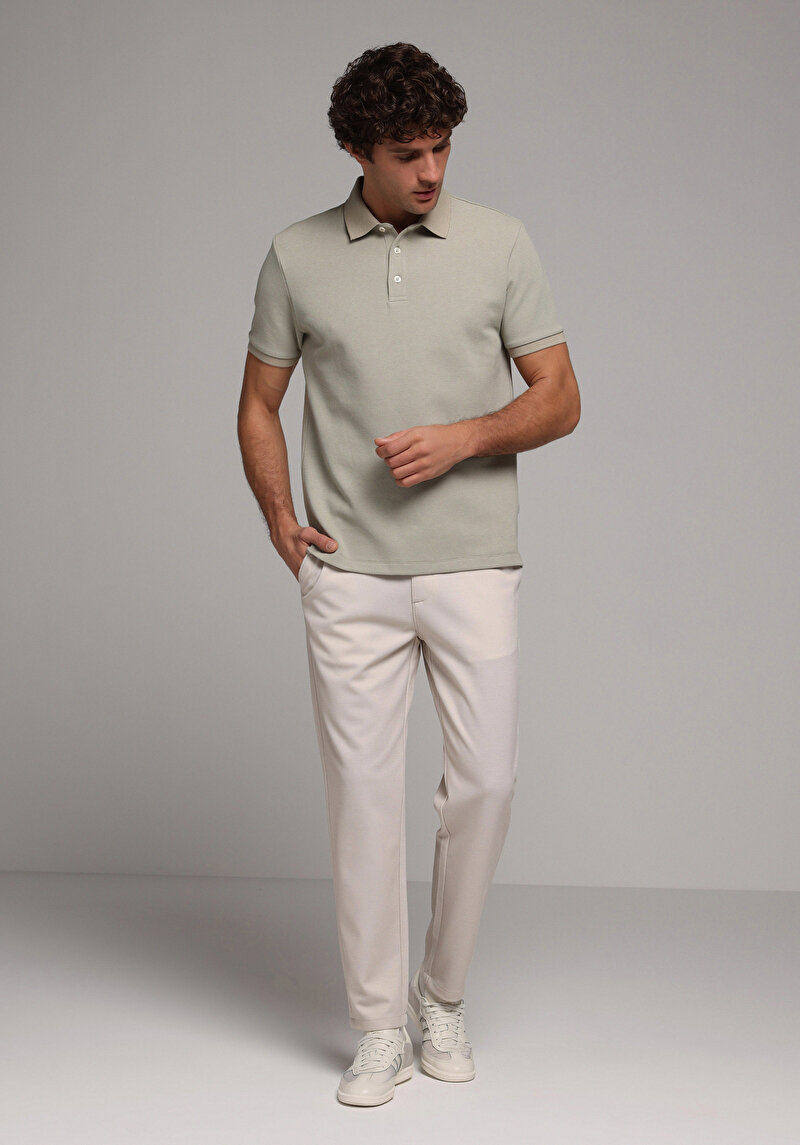 Regular Fit Orta Bel Düz Paça Erkek Ekru Pantolon