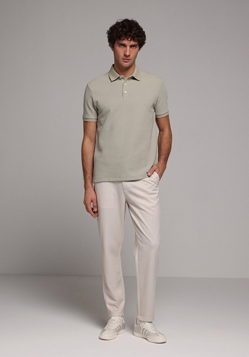 Regular Fit Orta Bel Düz Paça Erkek Ekru Pantolon