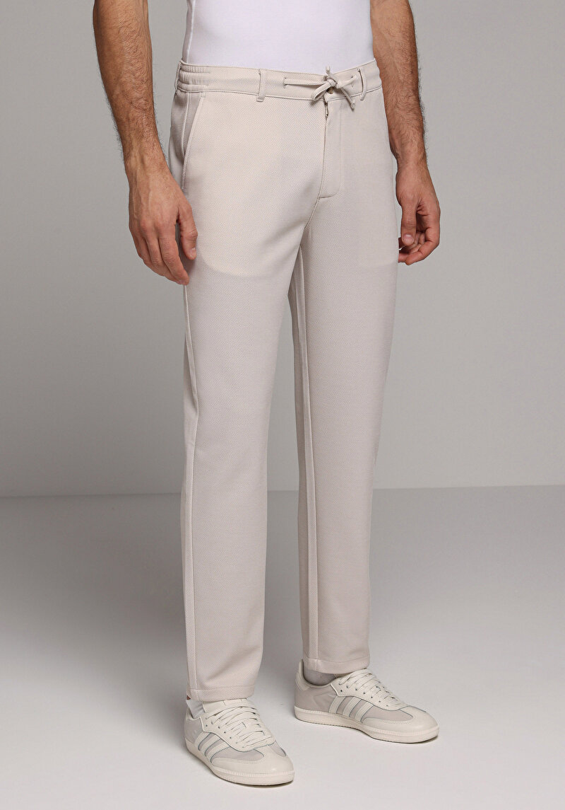 Regular Fit Orta Bel Düz Paça Erkek Ekru Pantolon