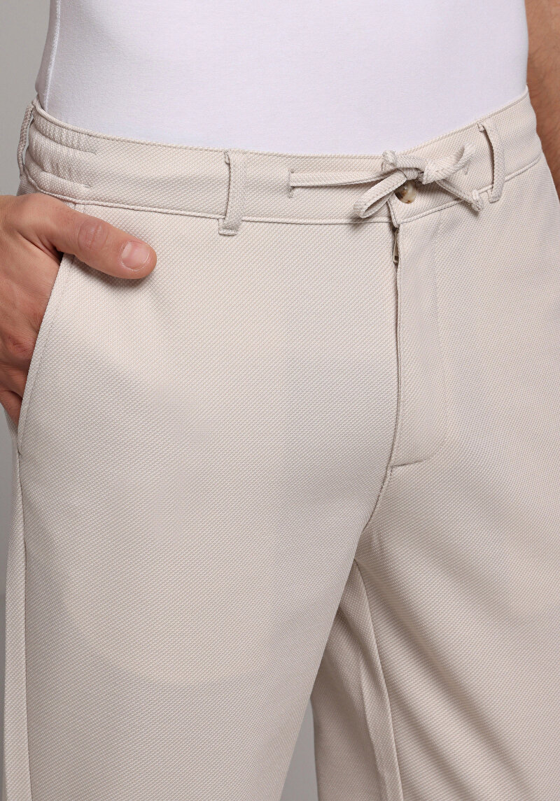 Regular Fit Orta Bel Düz Paça Erkek Ekru  Pantolon