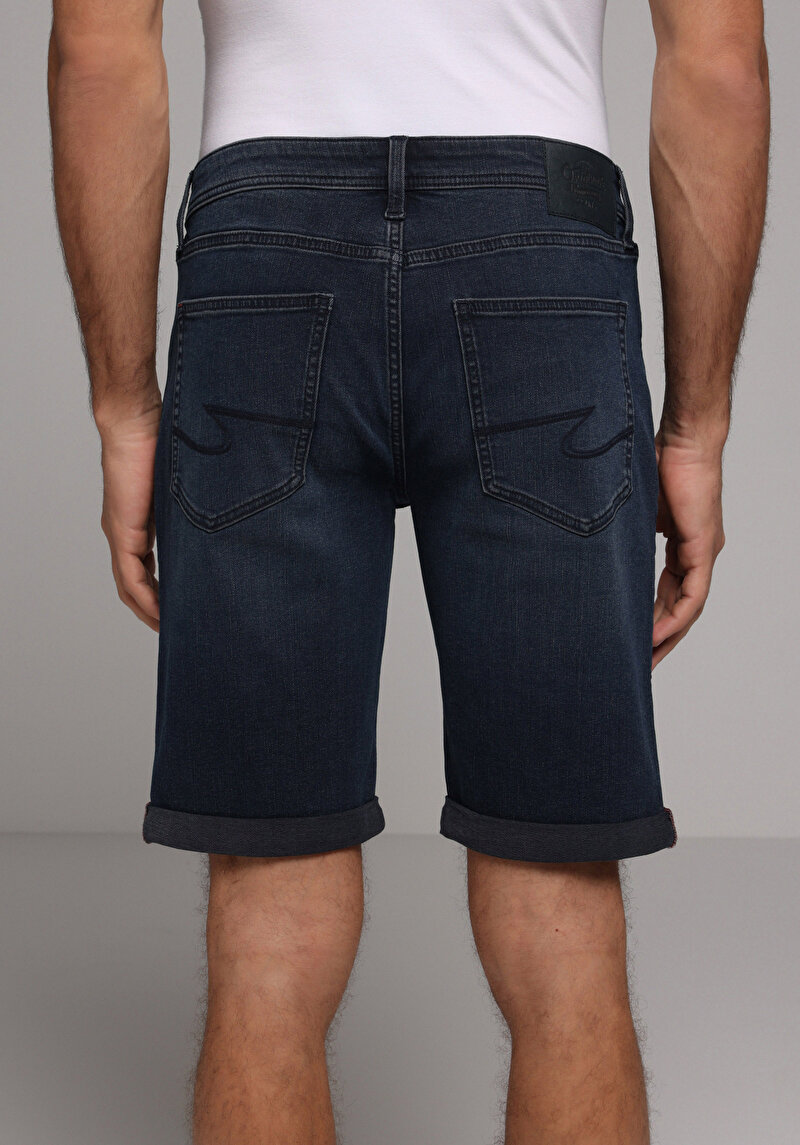 Straight Fit Düşük Bel Düz Erkek Blue Black Denim Jean Şort