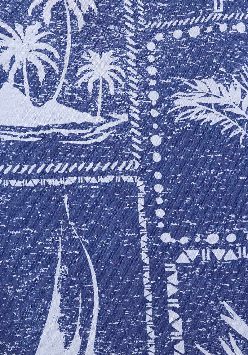 Comfort Fit Yuvarlak Yaka Baskılı Erkek Mavi Kısa Kol Tişört