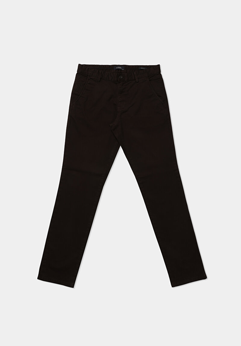 Slim Fit Orta Bel Düz Paça Erkek Kahverengi  Pantolon