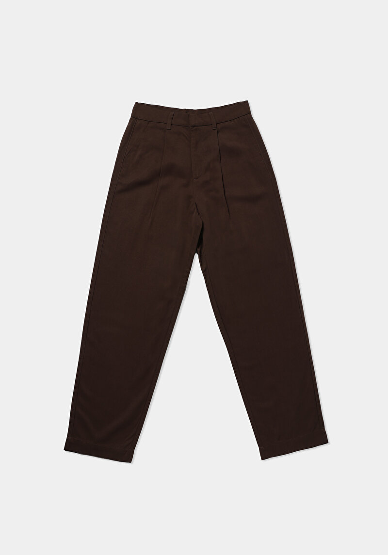 Regular Fit Yüksel Bel Düz Paça Kadın Kahverengi  Pantolon