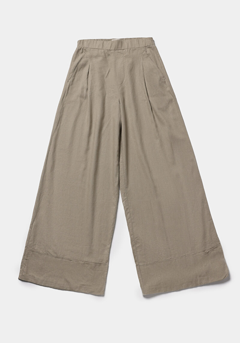 Regular Fit Yüksel Bel Geniş Paça Kadın Yeşil  Pantolon