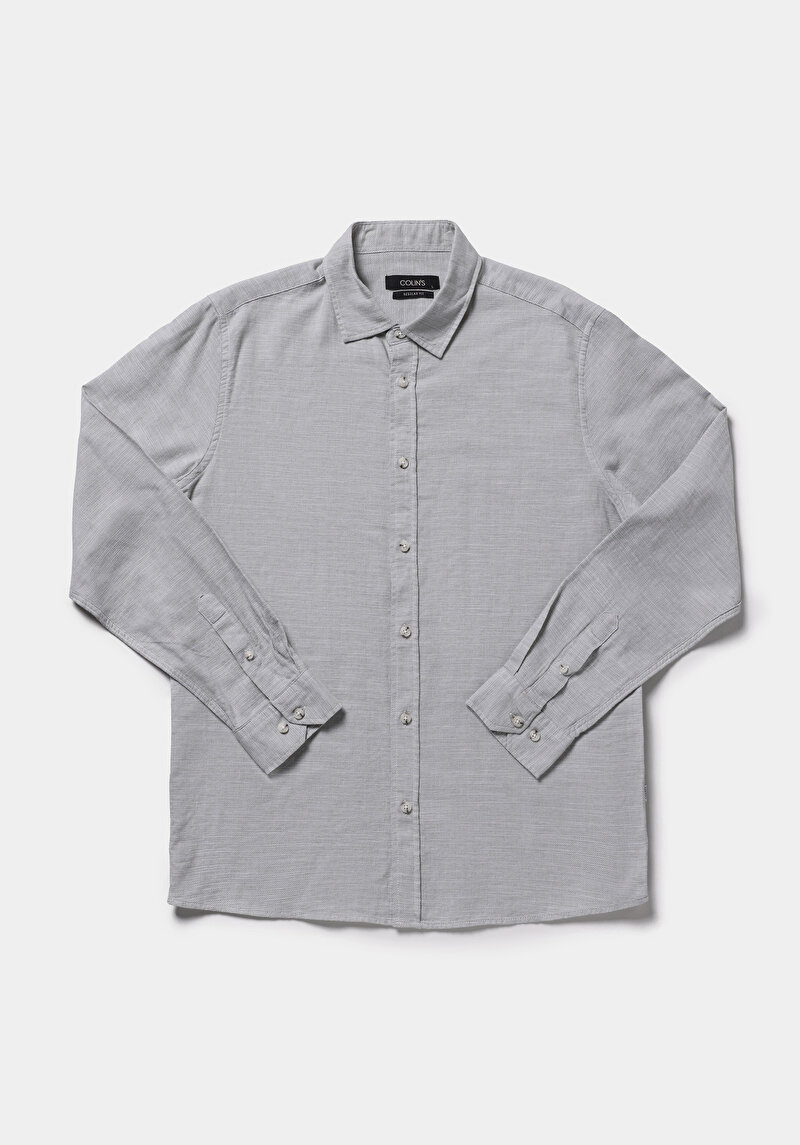 Regular Fit Shirt Neck Düz Erkek Yeşil Uzun Kol Gömlek