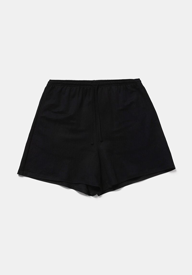 Regular Fit Orta Bel Düz Kadın Siyah Şort