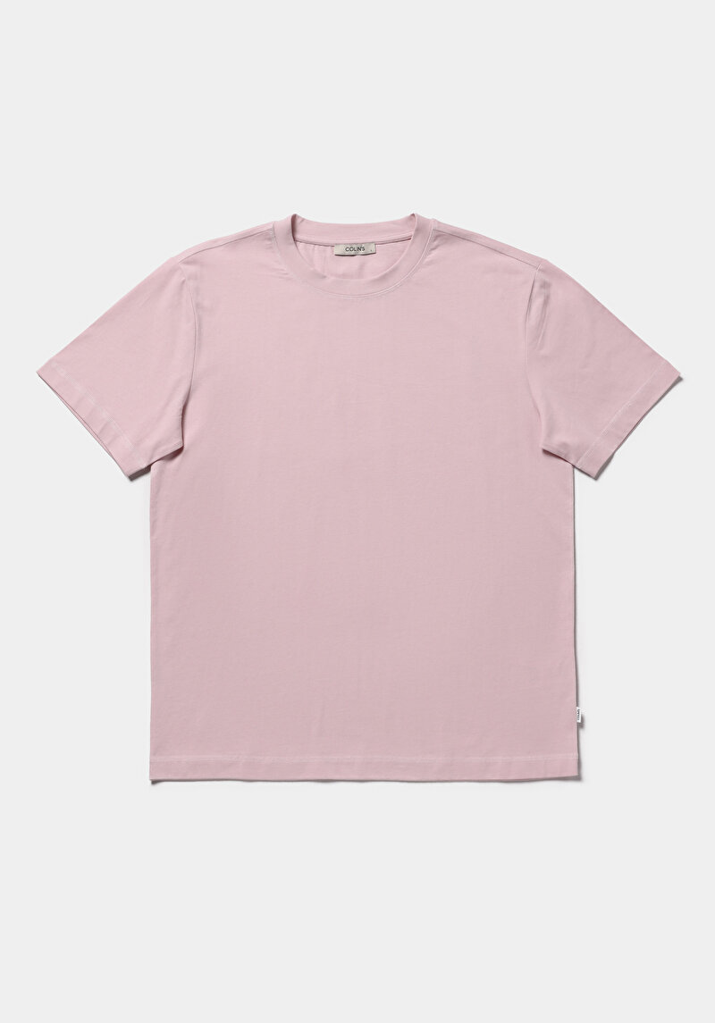 Comfort Fit Yuvarlak Yaka Düz Erkek Pembe Kısa Kol Tişört