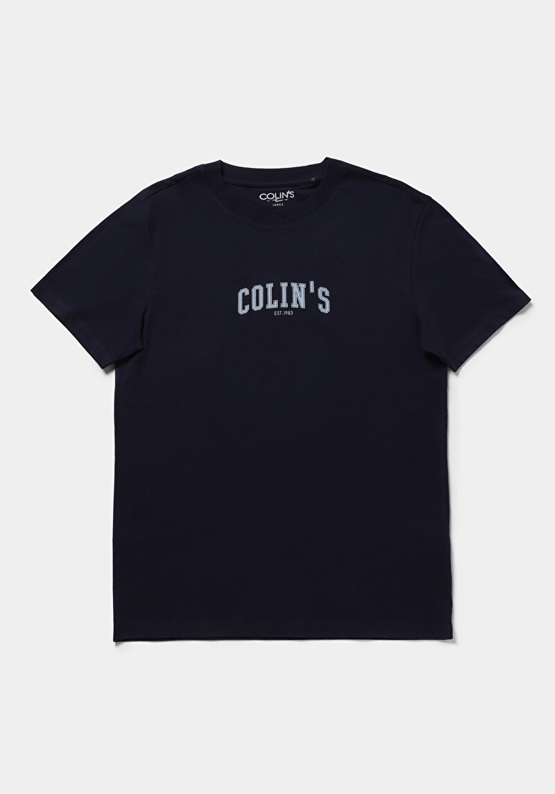 Regular Fit Yuvarlak Yaka Düz Erkek Lacivert Kısa Kol Tişört