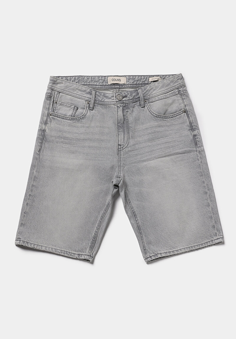 Regular Fit Orta Bel Düz Erkek Black Denim Jean Şort