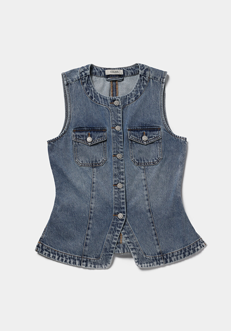 Slim Fit     Kadın Light İndigo Denim Yelek