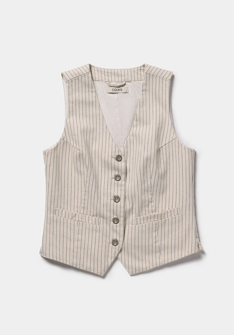 Slim Fit     Kadın Stripe Denim Yelek