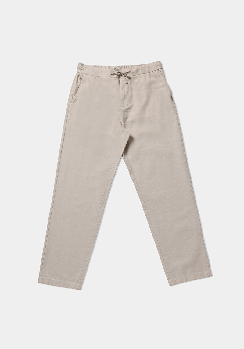 Regular Fit Orta Bel Düz Paça Erkek Bej  Pantolon