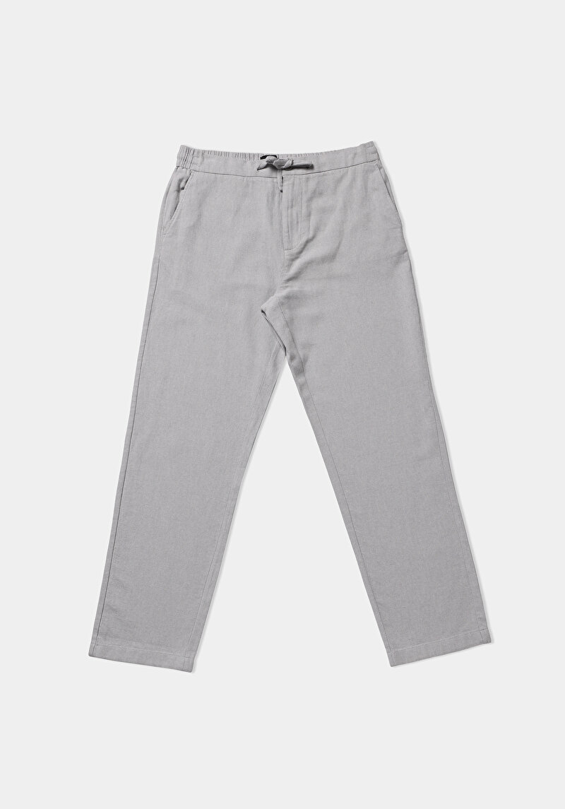 Regular Fit Orta Bel Düz Paça Erkek Gri  Pantolon