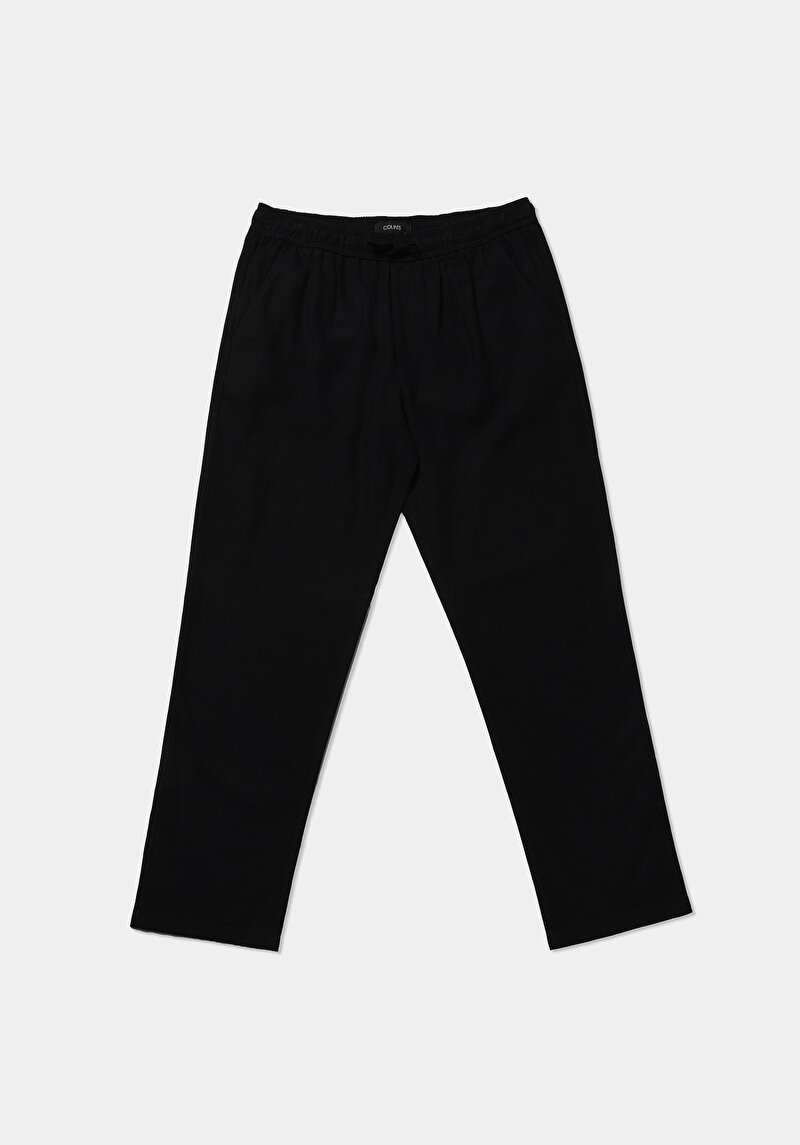 Regular Fit Orta Bel Düz Paça Erkek Siyah  Pantolon