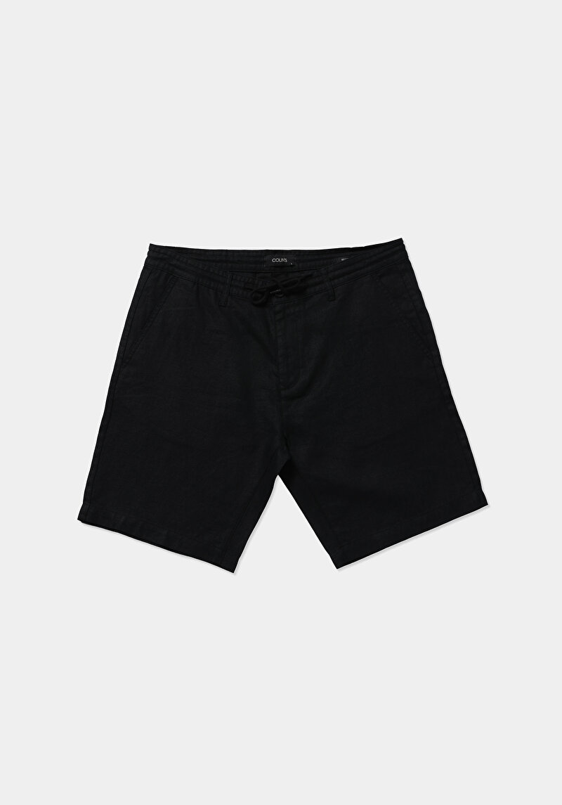 Regular Fit Orta Bel Düz Erkek Siyah Şort