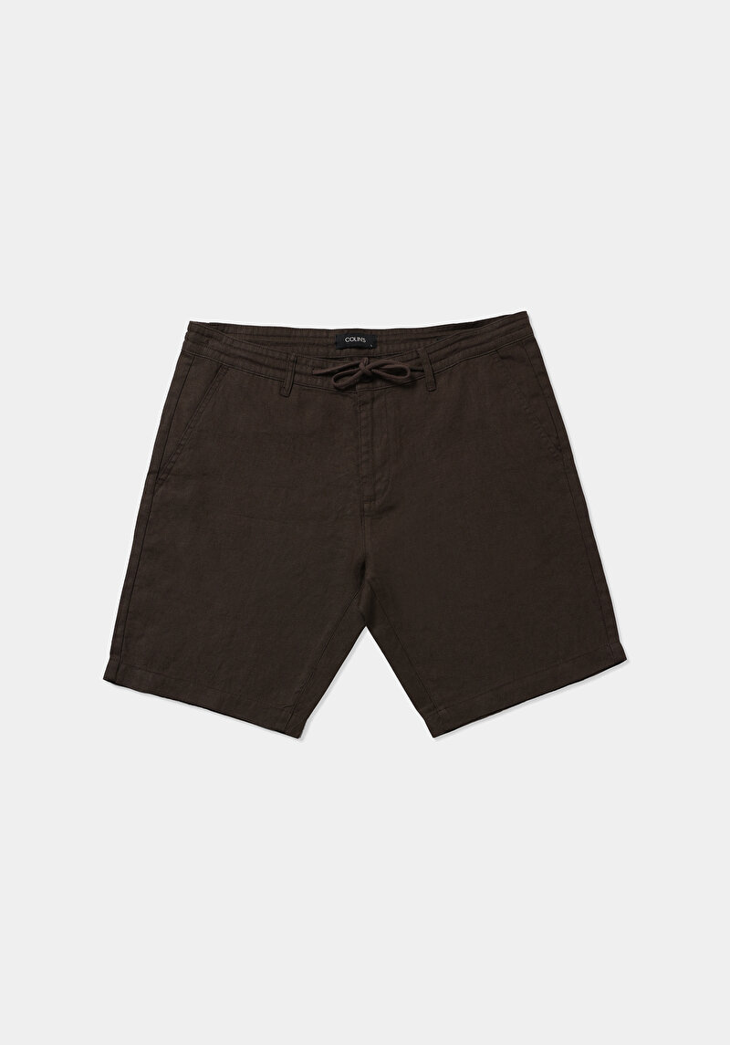 Regular Fit Orta Bel Düz Erkek Kahverengi Şort