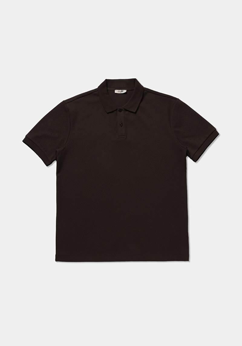 Regular Fit Polo Yaka Düz Erkek Kahverengi Kısa Kol Tişört