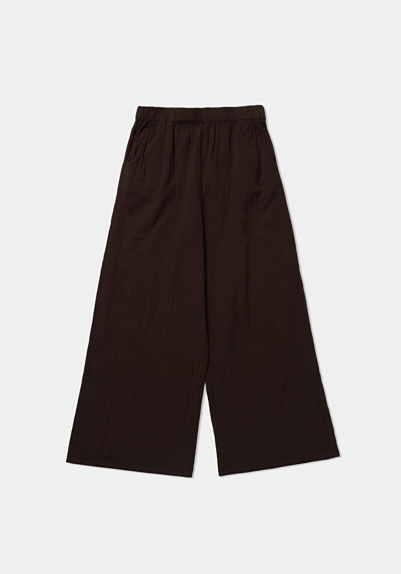Regular Fit Yüksel Bel Geniş Paça Kadın Kahverengi  Pantolon